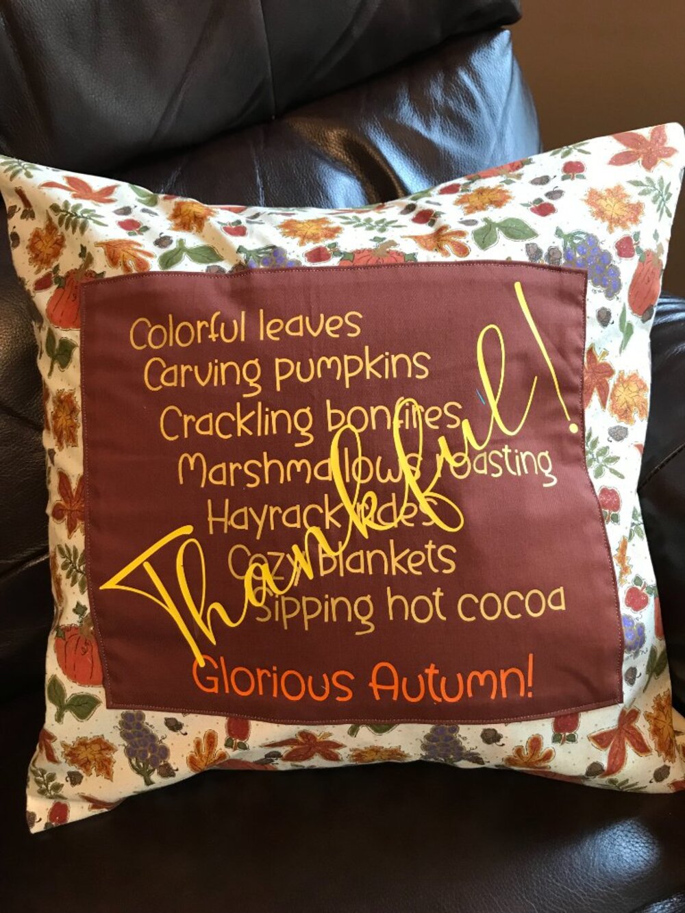 Fall Pillow Cover 18 x 18 Glorious Autumn Home Decor, Thankful Decorative Sham